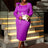 AOMEIDRESS Purple Wedding Guest Dress Long Sleeve Pearl Chain