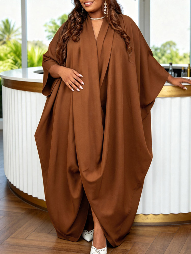 AOMEIDRESS Africa Bubu Dresses Kaftan V Neck Loose Batwing Sleeves