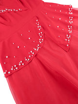 AOMEIDRESS A Line Dress V Neck Short Sleeves Beading Peplum Mesh Hem