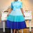Blue Color Block Mock Neck Bowtie Dresses for Women