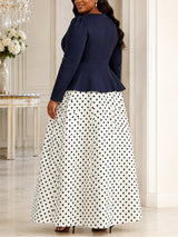 AOMEIDRESS Dress Set O Neck 3/4 Sleeve 3D Floral Top Pleated Skirt
