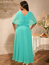 AOMEIDRESS Elegant A Line Chiffon Dress V Neck Butterfly Sleeve Gowns