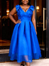 AOMEIDRESS Elegant Maxi A Line V Neck Dress With Bow For Wedding Guest