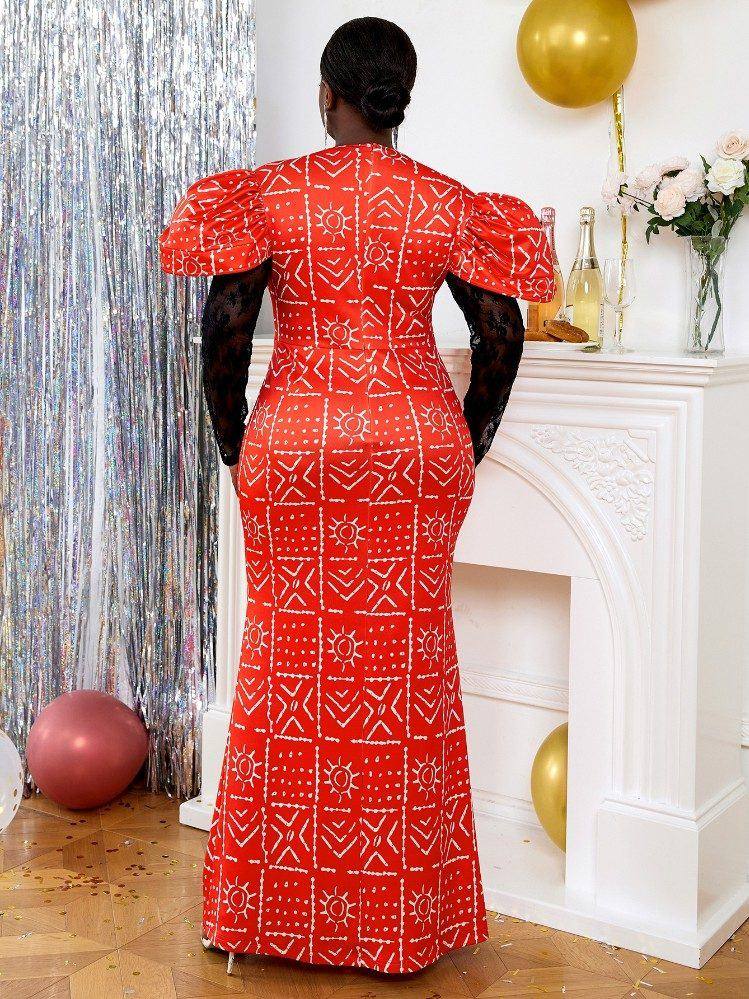 Retro print maxi dress for ladies