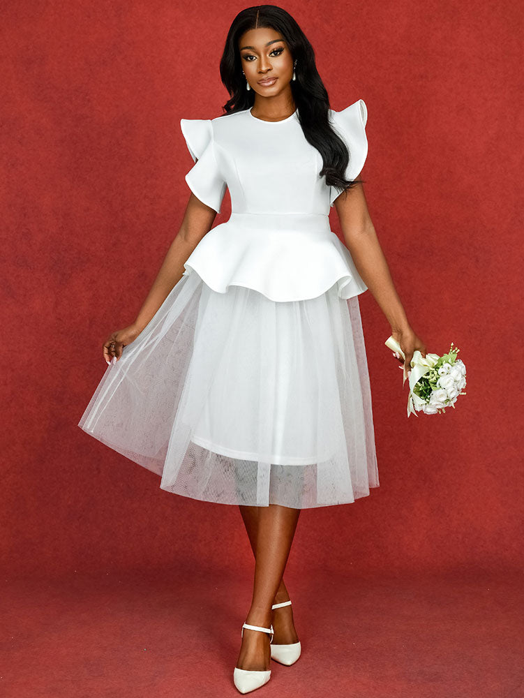 AOMEIDRESS White Bridal Shower Outfit A Line Midi tulle Dresses White / S