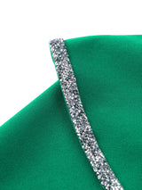 AOMEIDRESS V Neck Peplum Green Top with Rhinestone Trim Causal Church