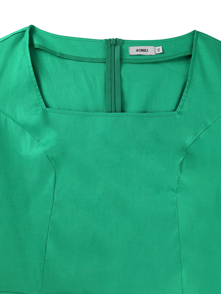AOMEIDRESS Bodycon Dress Square Collar Short Sleeves Ruffle Layered