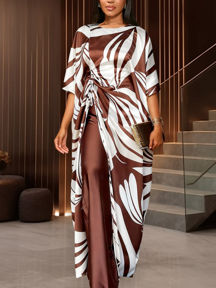 AOMEIDRESS Two Piece Sets Loose Tops Blouses String High Waist Pants