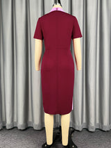 AOMEIDRESS Women Bodycon Dress Colorblock Shirt Collar Short Sleeve