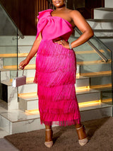 AOMEIDRESS One Shoulder Tassel Dresses Sexy Big Bow Ruffles Wedding Guest Occassion