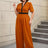 AOMEIDRESS Colorblock V Neck Short Sleeve Wide Leg Jumpsuit Brown
