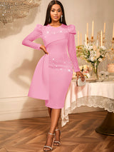 AOMEIDRESS Elegant Wedding Guest Party Dress With Beading Lace Sleeve
