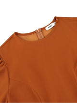 AOMEIDRESS Two Piece Set O Neck Long Sleeves Belt Top Pleated Skirt