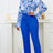 Chic Elegant Women Two Pieces Set Lace Up Bow Long Sleeve Printed Blouse Pants Blue / S