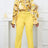 Chic Elegant Women Two Pieces Set Lace Up Bow Long Sleeve Printed Blouse Pants Yellow / S