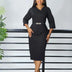 Church Dresses for Women Elegant Bodycon Dress Peplum 3/4 Sleeves Irregular Collar Black / S