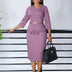 Church Dresses for Women Elegant Bodycon Dress Peplum 3/4 Sleeves Irregular Collar Purple / S