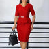 Church Dresses for Women Elegant Bodycon Dress Peplum 3/4 Sleeves Irregular Collar Red / S
