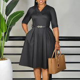 Classy Women Church Dresses Elegant A Line with Waist Belt Modest Black / S