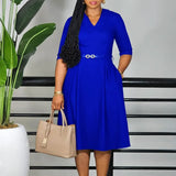 Classy Women Church Dresses Elegant A Line with Waist Belt Modest Blue / S