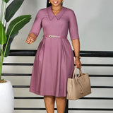 Classy Women Church Dresses Elegant A Line with Waist Belt Modest Pink / S
