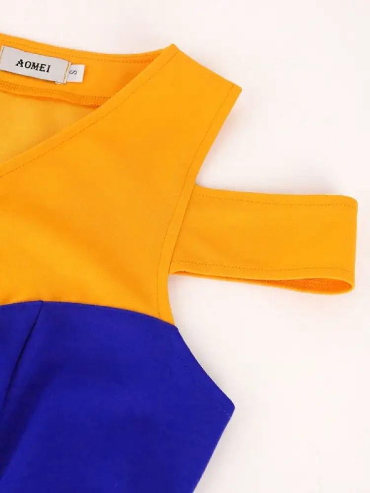 Cold Shoulder Patchwork Color Block Peplum Dresses