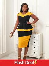 Cold Shoulder Patchwork Color Block Peplum Dresses Black / S