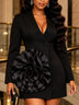 AOMEIDRESS Blazer Dress V Neck Long Sleeves 3D Flower Bodycon Gowns