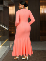 AOMEIDRESS Elegant Pink Maxi Mermaid Dress with 3D Flower for Wedding