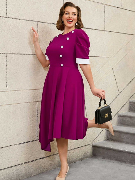 AOMEIDRESS Easter Clothes for Women Color Block 50s Swing Dress