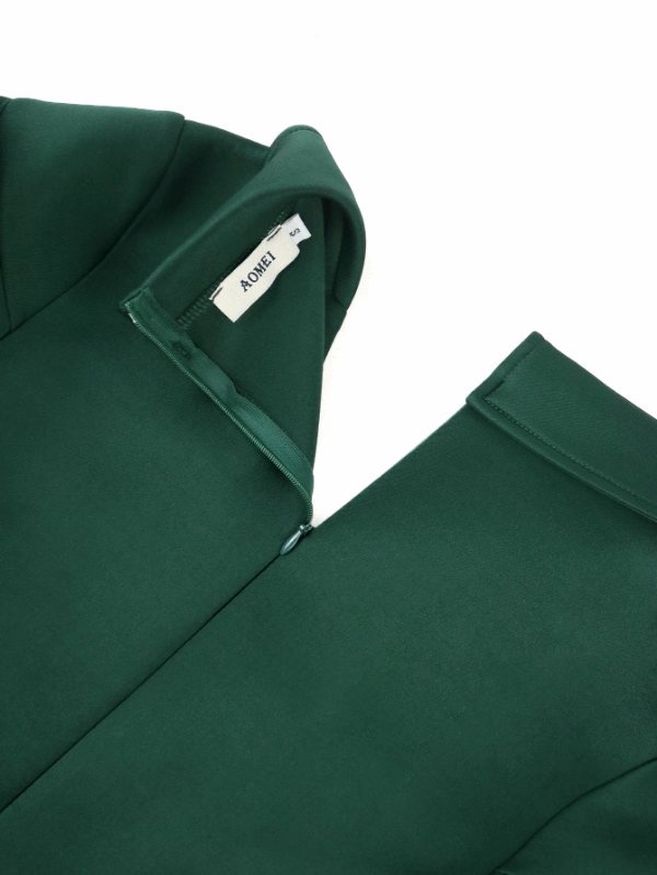 AOMEI 2023 V Neck Short Puff Sleeve Green Dress