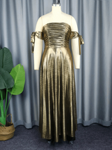 AOMEI Off Shoulder Gold Maxi Dress