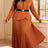 AOMEIDRESS Elegant Brown A Line Pleated Dress Peplum with Belted Brown / L