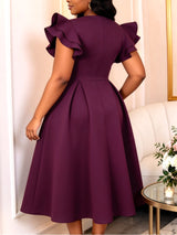 AOMEIDRESS Elegant A Line Midi Dress Sweetheart Neck Ruffle Sleeves