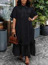 AOMEIDRESS Women Loose Long Dresses Ruffles Hem Africa Solid Church