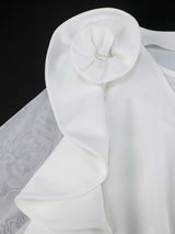 AOMEIDRESS Pleated Dress O Neck Ruffles Flower Tulle Sleeve Patchwork