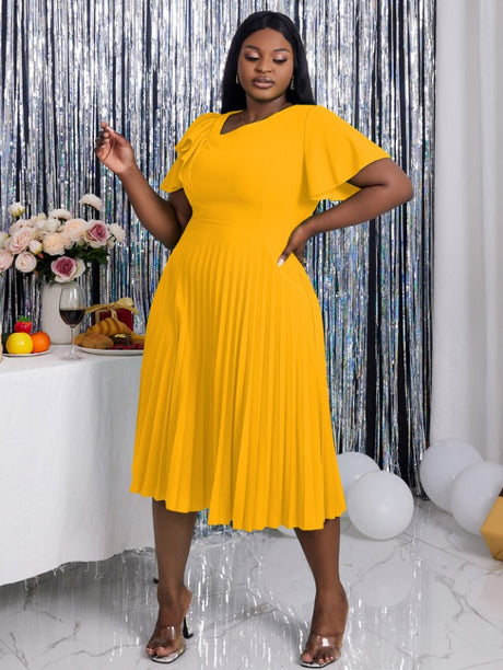 yellow plus size birthday outfits pleated prom dress