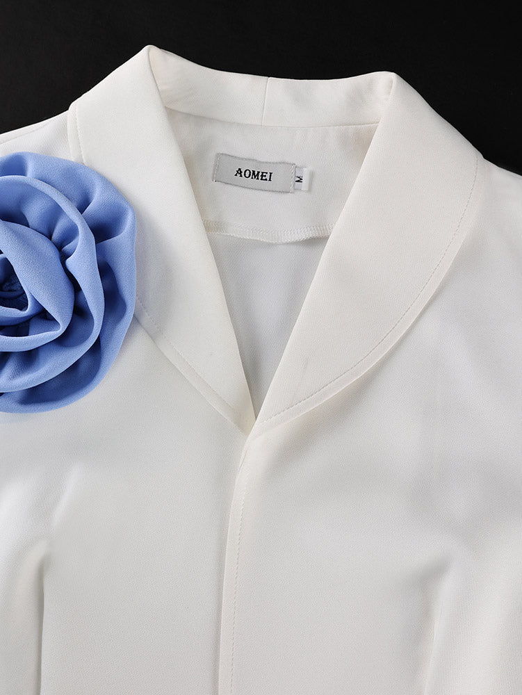 AOMEIDRESS Two Pieces Set 3D Flower Blazer Coats Tops A Line Dresses