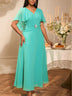 AOMEIDRESS Elegant A Line Chiffon Dress V Neck Butterfly Sleeve Gowns