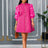 AOMEIDRESS Elegant A Line Mini Dress Folds Puff Sleeves Front Zipper Rose / S