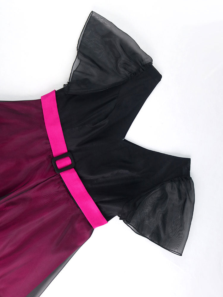 AOMEIDRESS Elegant Colorblock A Line Party Dress V Neck Waist Belt