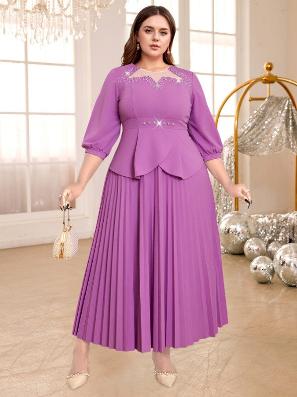 purple o neck dresses for women