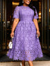 AOMEIDRESS Elegant A Line Lace Dress O Neck Hollow Out Short Sleeves