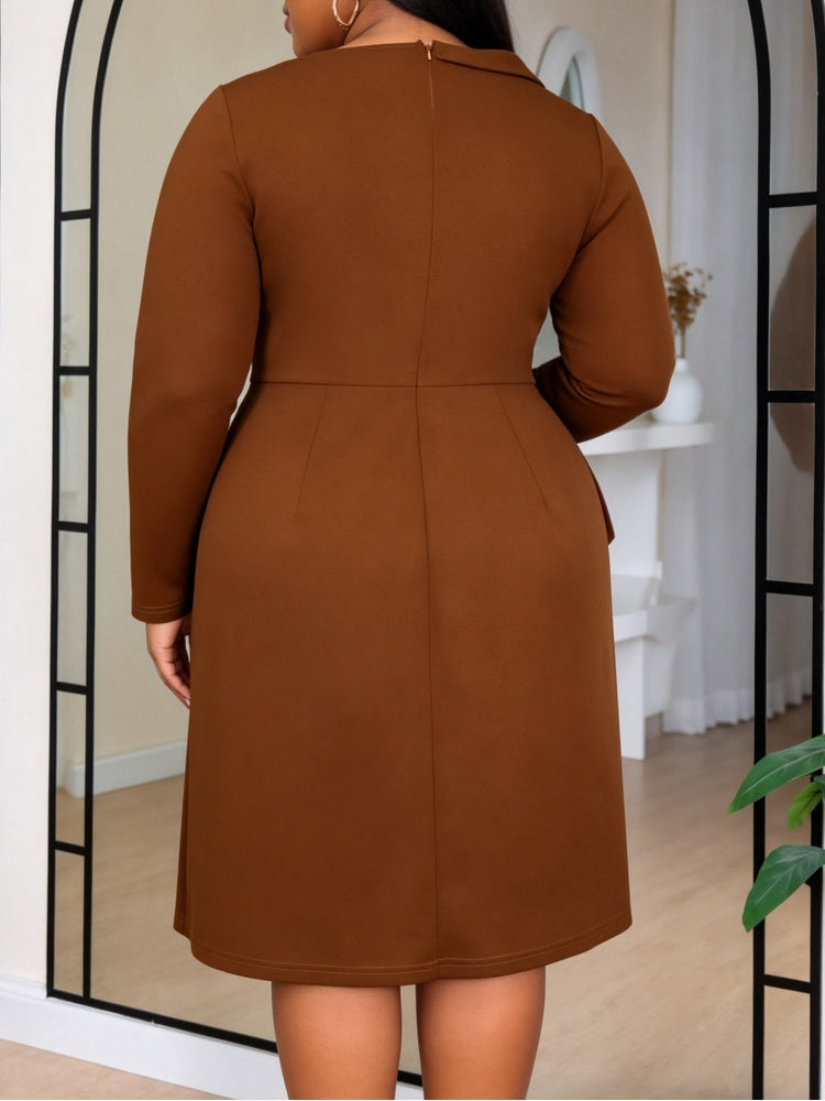AOMEIDRESS Elegant A Line Dress Asymmetric Neck Long Sleeves Peplum