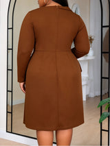 AOMEIDRESS Elegant A Line Dress Asymmetric Neck Long Sleeves Peplum