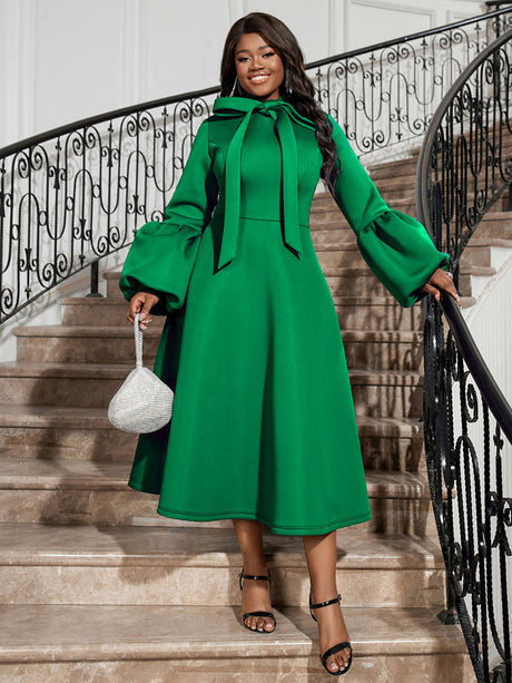 AOMEIDRESS Women Bowtie Collar Long Sleeve Cocktail Dresses A Line Maxi