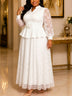 AOMEIDRESS Plus Size Church Two Piece Set Peplum Top with Lace Skirt