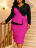AOMEIDRESS Elegant Women Colorblock Dress V Neck Long Sleeve Peplum