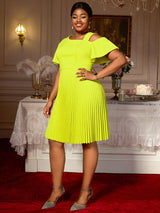 AOMEIDRESS Elegant A Line Pleated Dress One Shoulder Peplum Sleeves