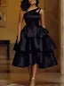 AOMEIDRESS Shiny One Shoulder Ruffle Layered Christmas Party Dresses Black / S